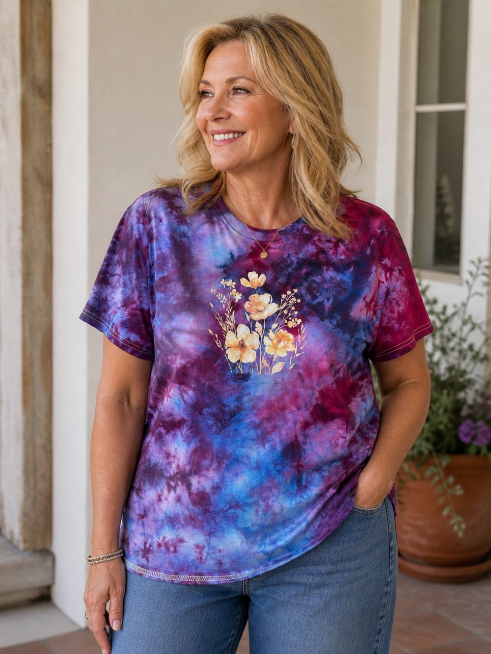 Gildan Ice Dyed Floral Tshirt XL